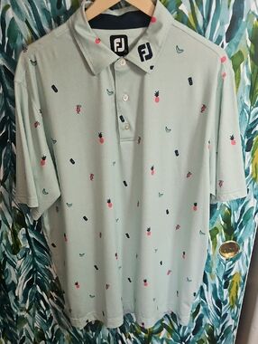 FootJoy Mint Green Pineapple & Tiki Print Polo - Size XL